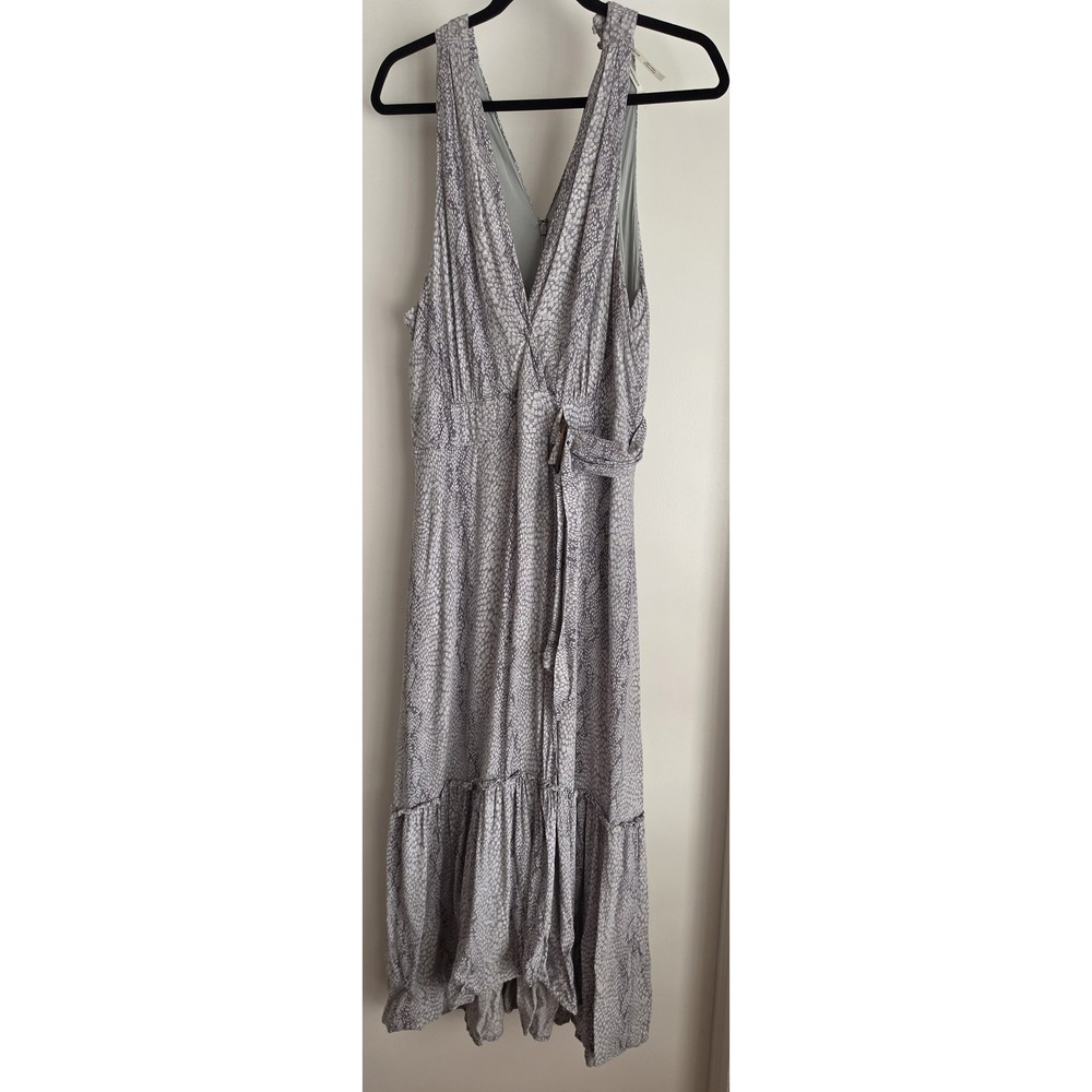 Anthropologie Maxi Dress Size 14 Grey Animal Print Sleeveless V-Neck Sundress